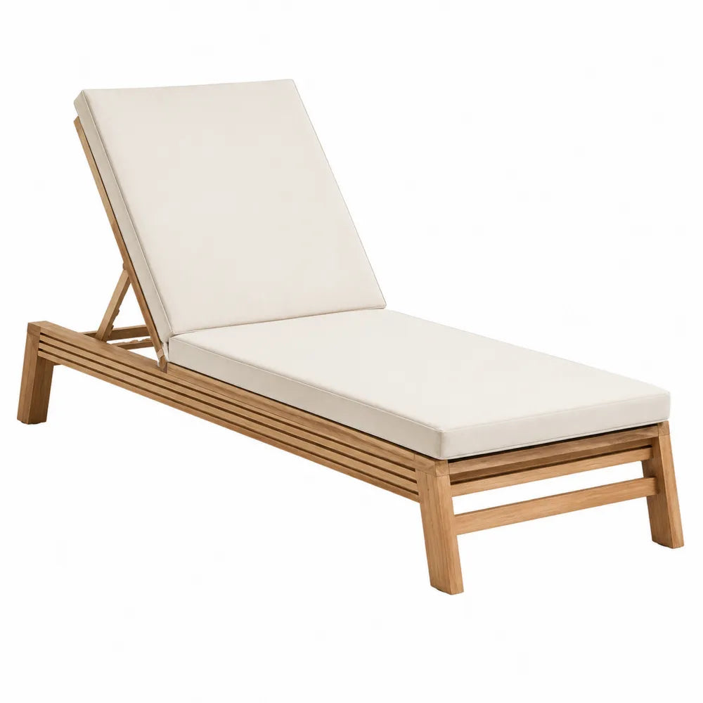 Bain de soleil de jardin réglable en bois d’acacia avec coussin beige 200 x 70 x 80 cm