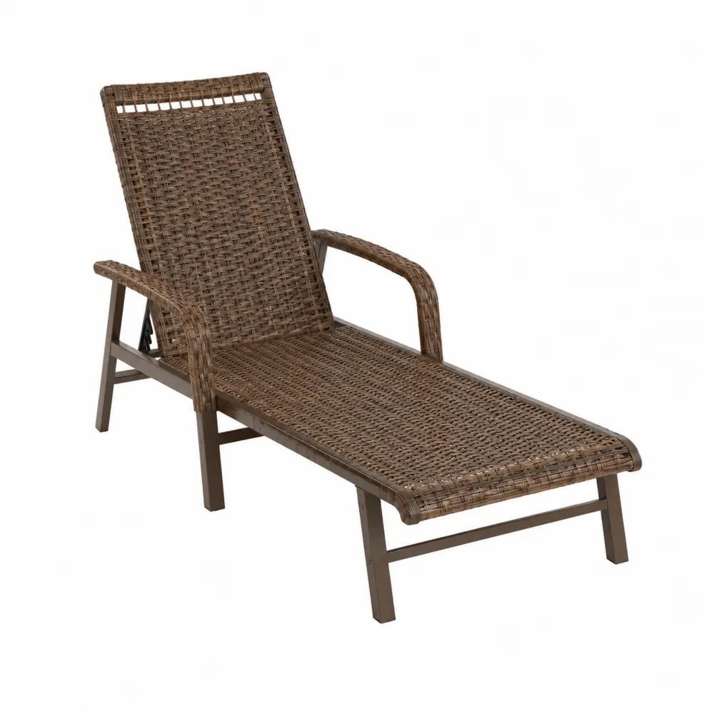 Bain de soleil de jardin réglable en résine tressée PE marron avec structure acier 195 x 65 x 85 cm