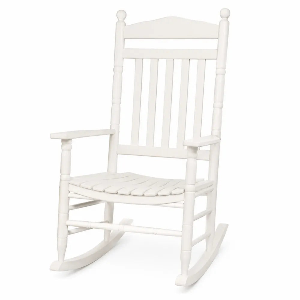 Chaise berçante de jardin en acacia massif peint blanc avec accoudoirs 67 x 90 x 112 cm