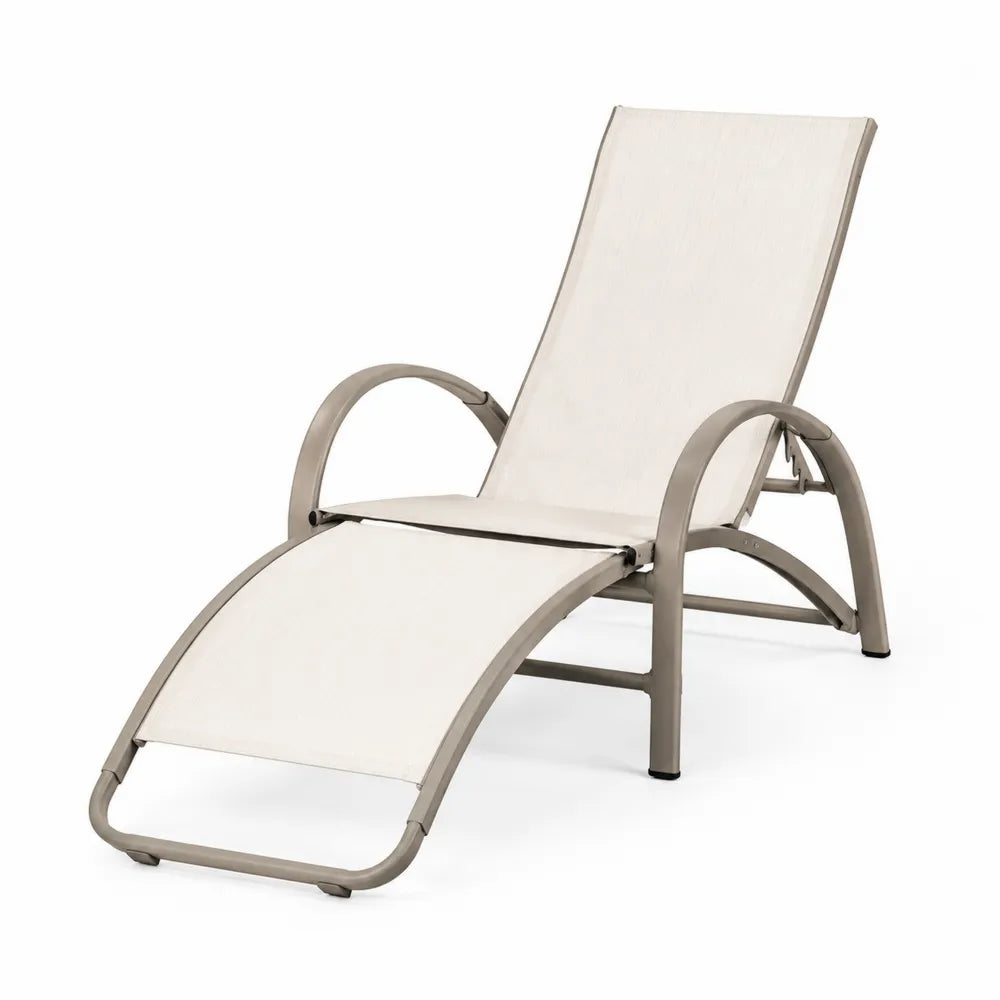 Chaise longue de jardin en aluminium thermolaqué et toile polyester enduite PVC beige et taupe 165 x 67 x 100 cm