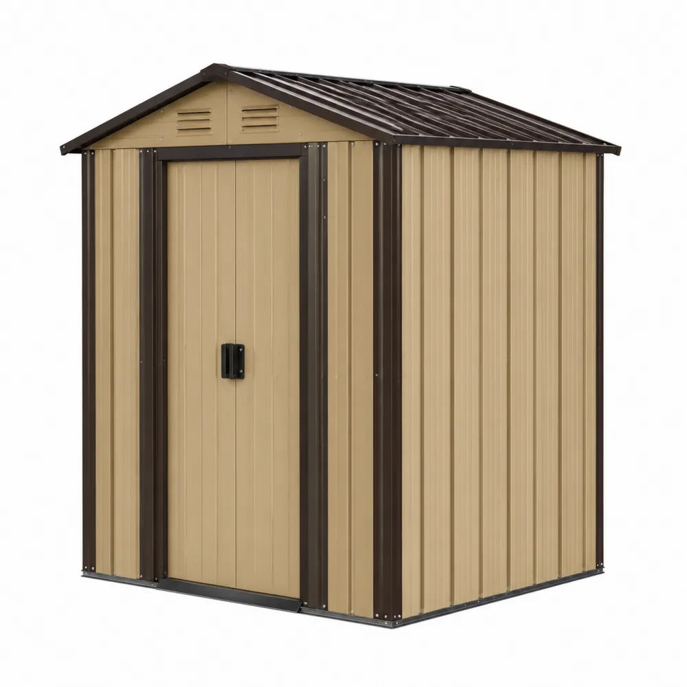 Abri de rangement extérieur en acier galvanisé avec toit à deux pentes beige brun 196 x 122 x 181 cm