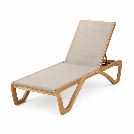 Chaise longue de jardin réglable en acacia massif avec coussin polyester beige 200 x 75 x 85 cm