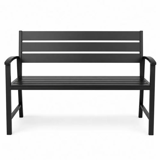 Banc de jardin 2 places en PEHD et acier thermolaqué noir 122 x 62 x 86 cm