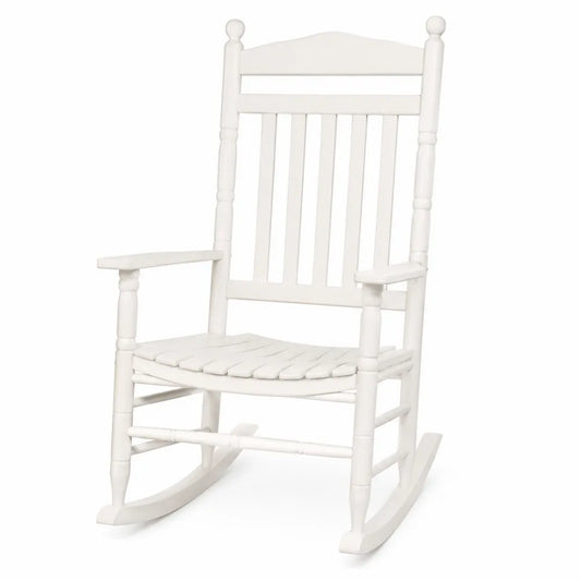 Chaise berçante de jardin en acacia massif peint blanc avec accoudoirs 67 x 90 x 112 cm